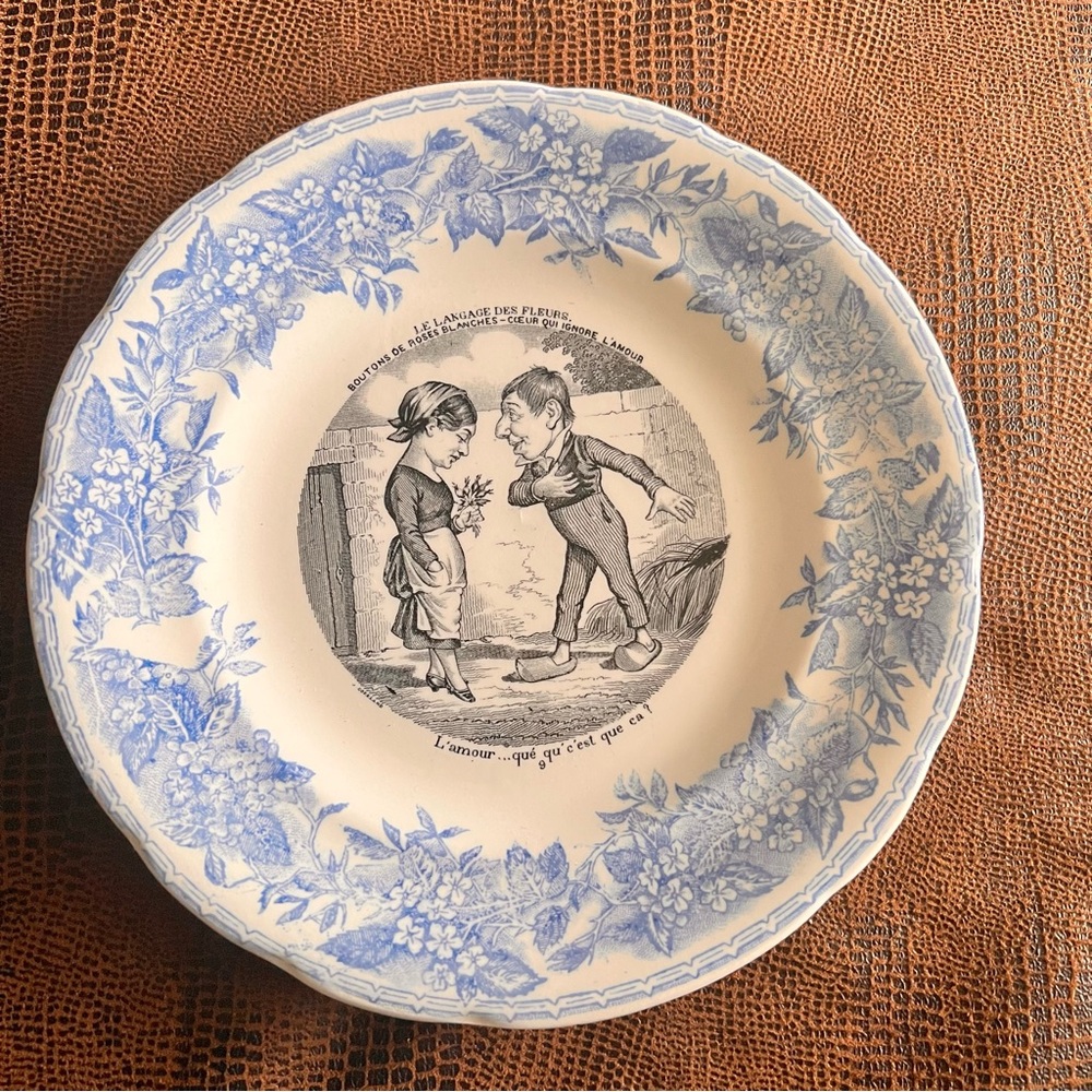 Vintage Talking Dessert Plate Gien - The Language of Flowers